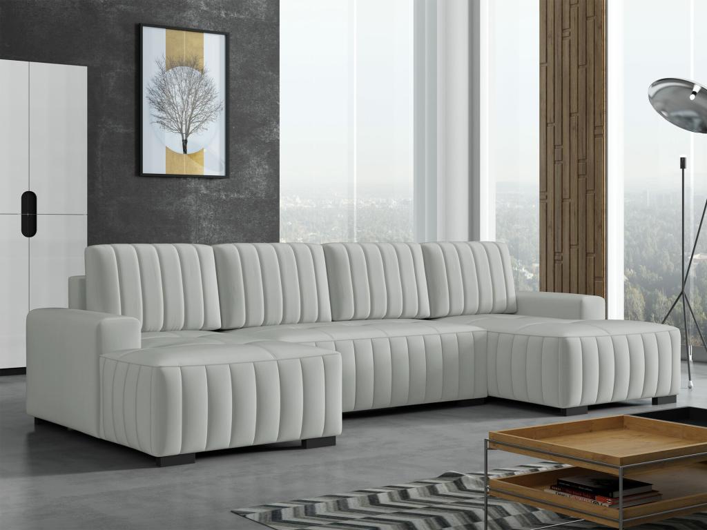 Divano angolare Calmetop 232, grigio, funzione letto, contenitore letto, 310x140x85cm, 82175DWMW