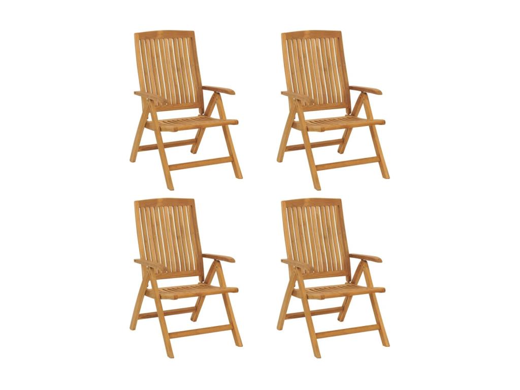 Set di 4 sedie da giardino reclinabili e cuscini, legno massello di teak, 53058AQCH