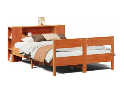 Letto a libreria senza materasso, finitura cera marrone, 160x200 cm, pino massiccio, 29321IXNV