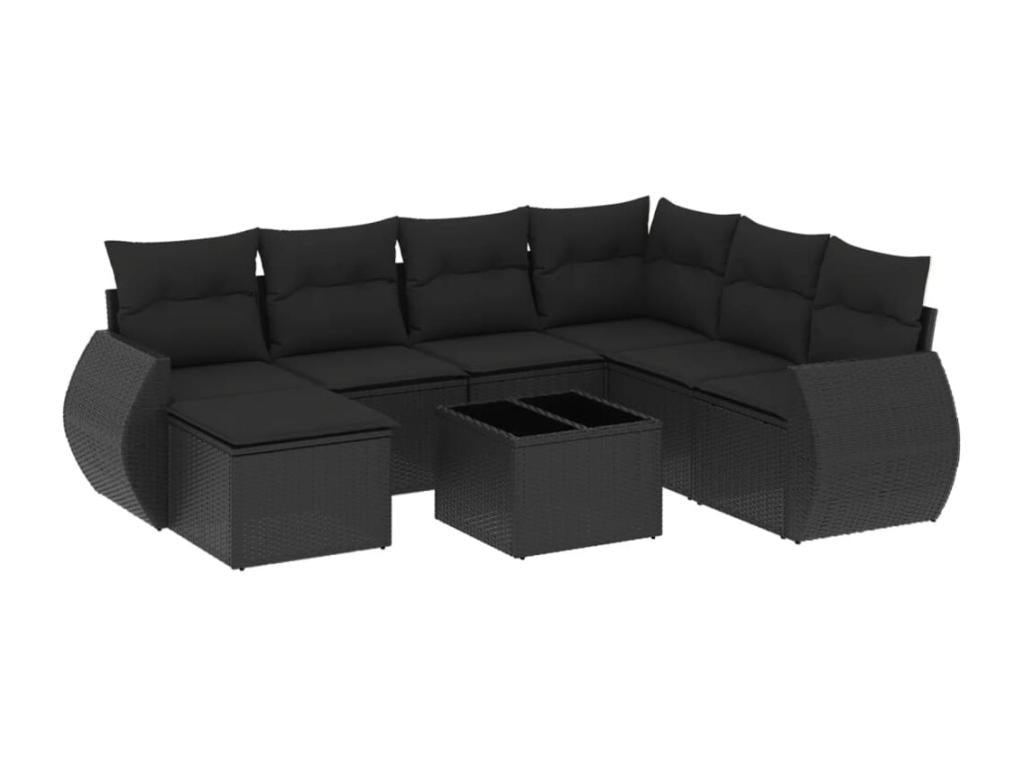 Set di mobili da giardino da 8 pezzi con cuscini, vimini in resina nera 04746ARLJ