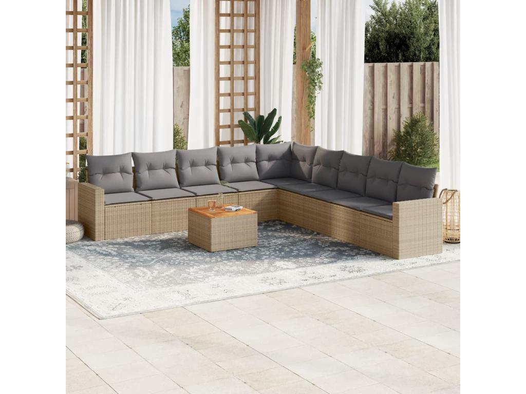 Set di mobili da giardino e cuscini, 10 pezzi, méArtvivrestore resina intrecciata beige 80825ZJBV