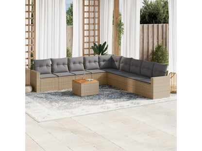 Set di mobili da giardino e cuscini, 10 pezzi, méArtvivrestore resina intrecciata beige 80825ZJBV