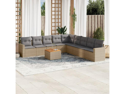 Set di mobili da giardino e cuscini, 10 pezzi, méArtvivrestore resina intrecciata beige 80825ZJBV