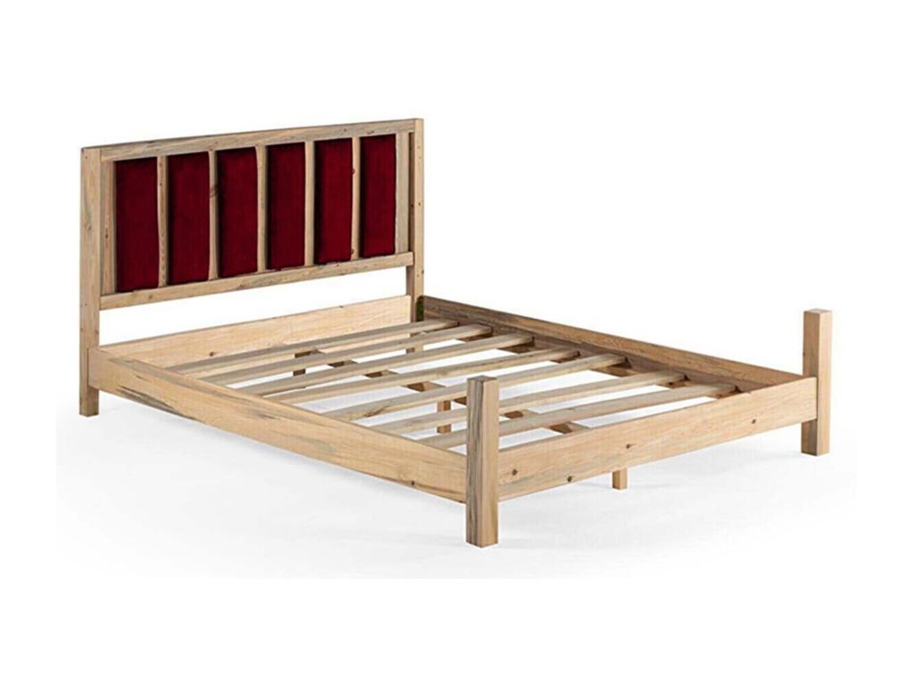 Letto in legno massello chiaro con testiera in tessuto morbido, Artvivrestore - 7 misure - Colore bordeaux - 100x200 02982HPNJ