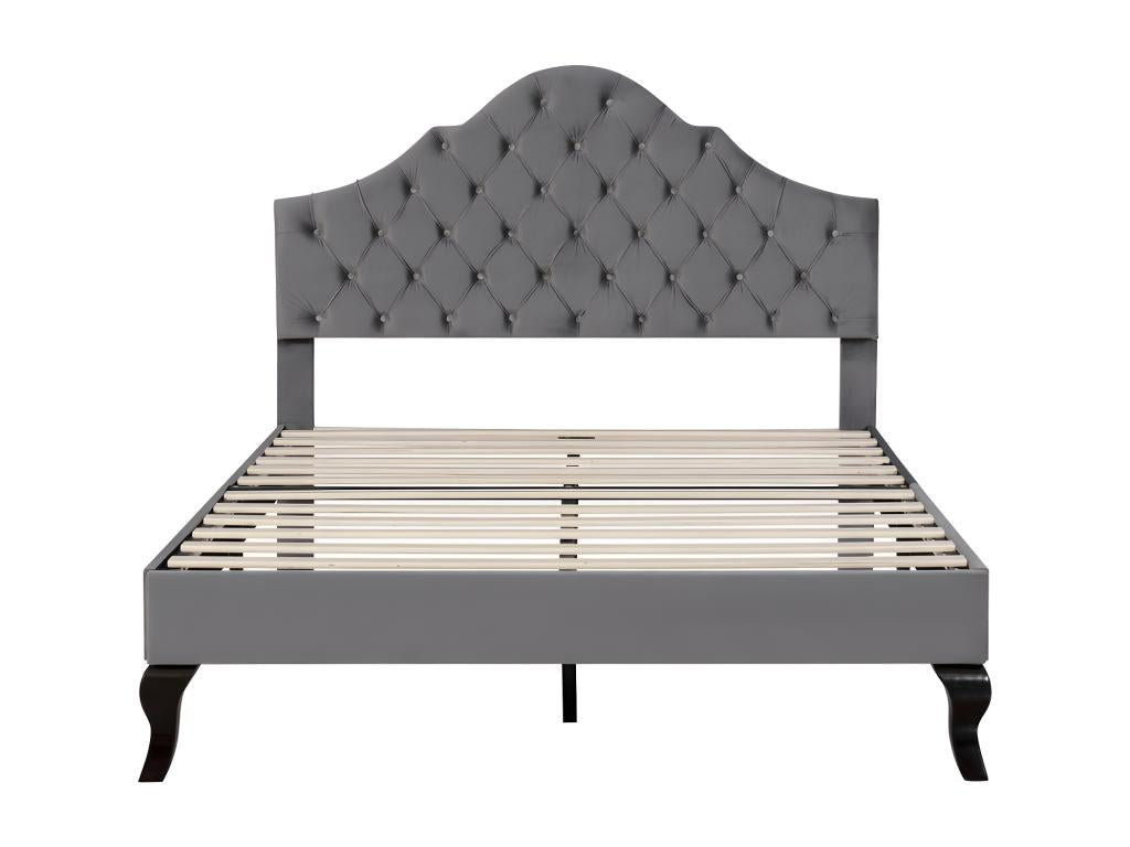 Letto imbottito in velluto 90x200cm con testiera regolabile e rete a doghe di Maisonpuretop - Grigio 81239ECUX