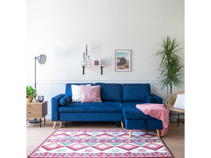 Divano angolare trasformabile a 3 posti Maisonpuretop in velluto blu - Maisonpuretop 65155OHKE