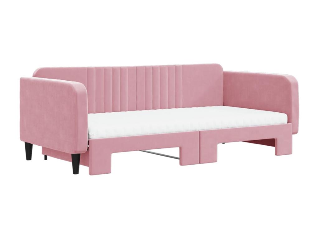 Divano letto con letto estraibile e materasso in velluto rosa 100x200 cm 54959VKFJ