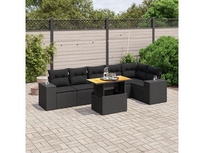 Set di mobili da giardino 7 pezzi con cuscini, vimini in resina nera, 31524QXSB