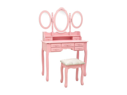 Toeletta con sgabello e specchio a 3 ante, Rosa 12538POCZ