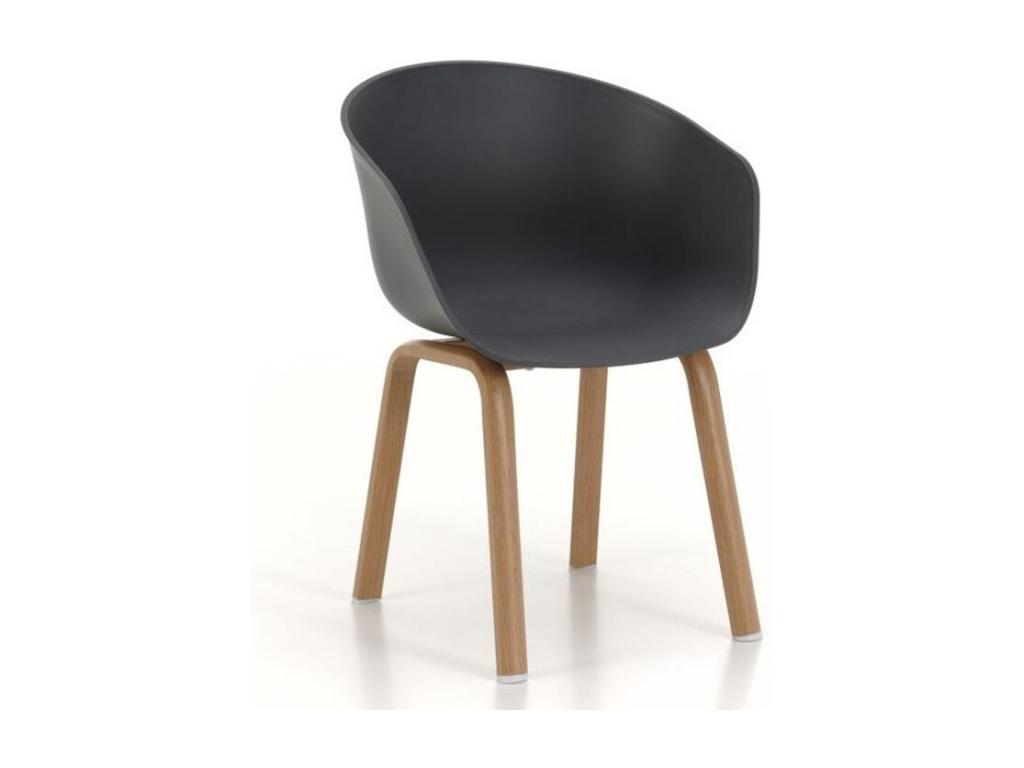 Sedia Latan con braccioli in polipropilene grigio e gambe in metallo effetto legno - Set da 4 92627ICSY