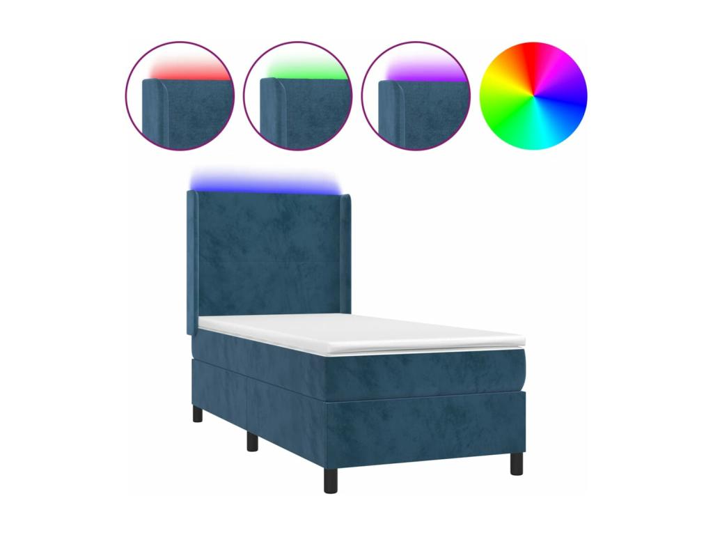 Base letto Artvivrestore con materasso LED, blu scuro, 90x190cm, velluto, 08199CCIB