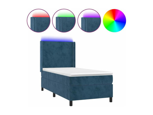 Base letto Artvivrestore con materasso LED, blu scuro, 90x190cm, velluto, 08199CCIB