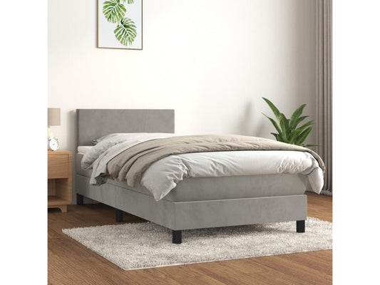 Rete e materasso imbottiti, grigio chiaro, 90x190 cm, velluto, 57434NNAF