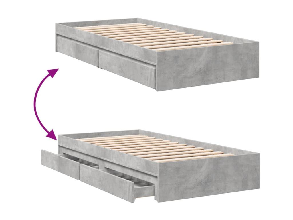 Struttura letto e cassetti, grigio cemento, 100x200 cm, legno ingegnerizzato, 52641MBWQ