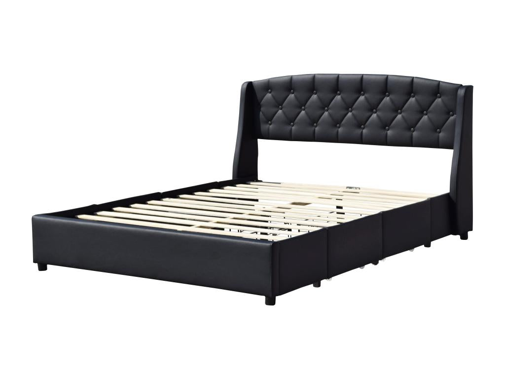 Artvivrestore - Letto 120x190 robusto e confortevole con rete a doghe, 4 cassetti, testiera, nero, gambe da 4 cm - 13 Lat 79425KWKM