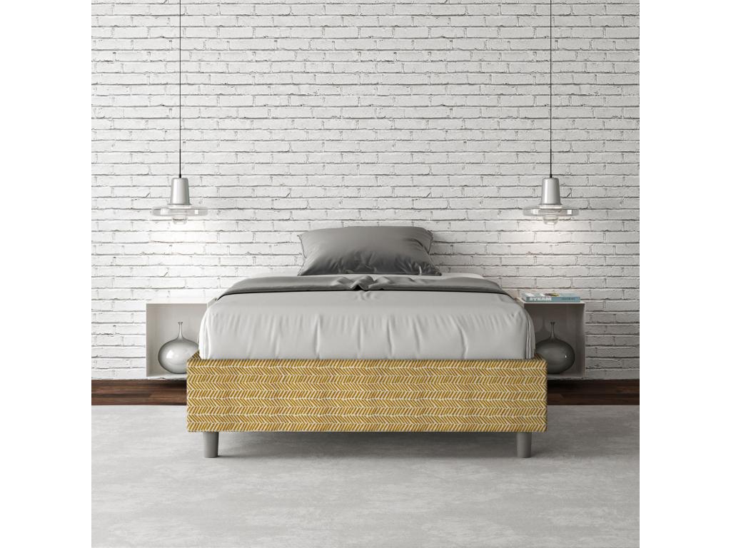 Struttura letto singolo senza rete a doghe, imbottita, 120x190 cm, tessuto giallo Calmetop 3, Calmetop 14254XBRW