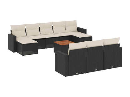 Set di mobili da giardino da 11 pezzi con cuscini, resina intrecciata nera, 48304SPWW