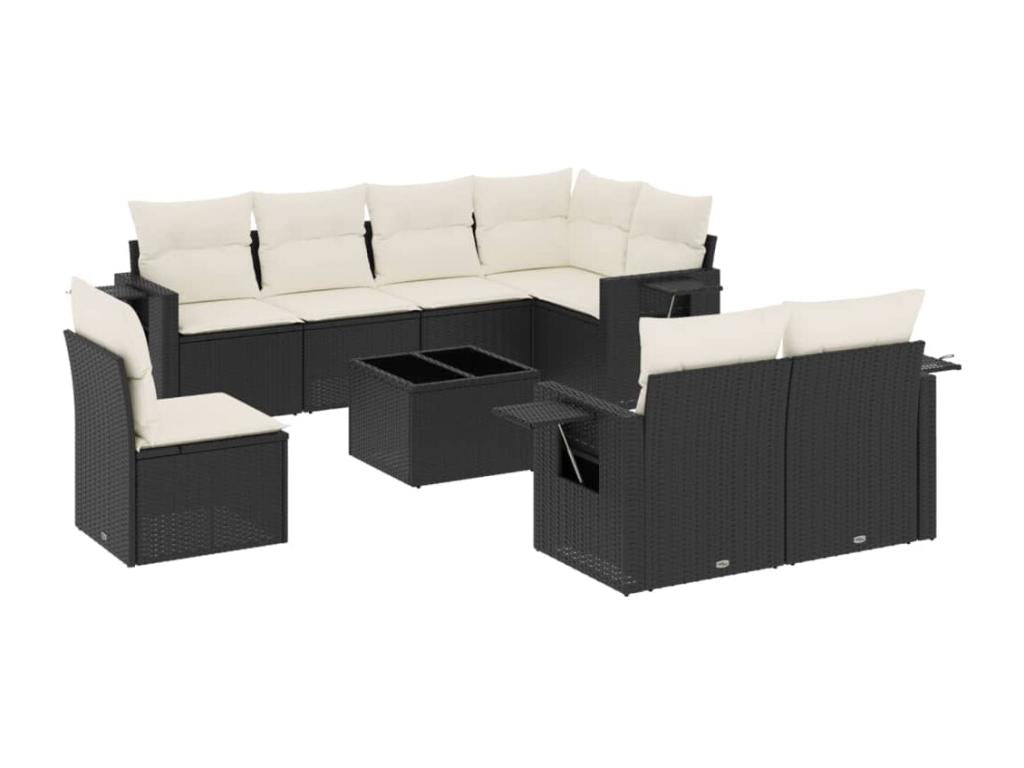 Set di mobili da giardino da 9 pezzi con cuscini, vimini in resina nera 84483INWU