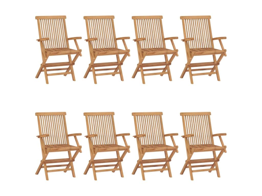 Sedie da giardino con cuscini verde brillante, set da 8, teak massello, 33486FMNP