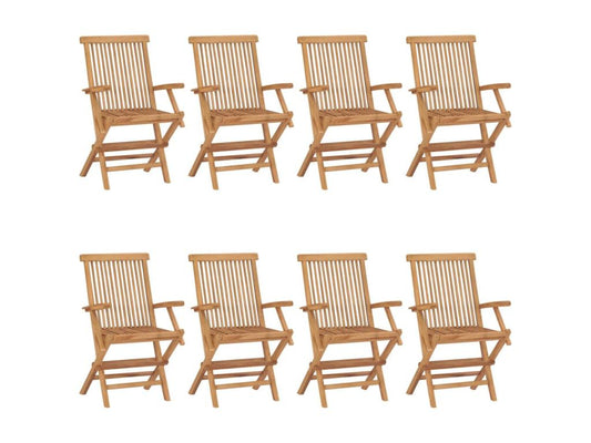 Sedie da giardino con cuscini verde brillante, set da 8, teak massello, 33486FMNP
