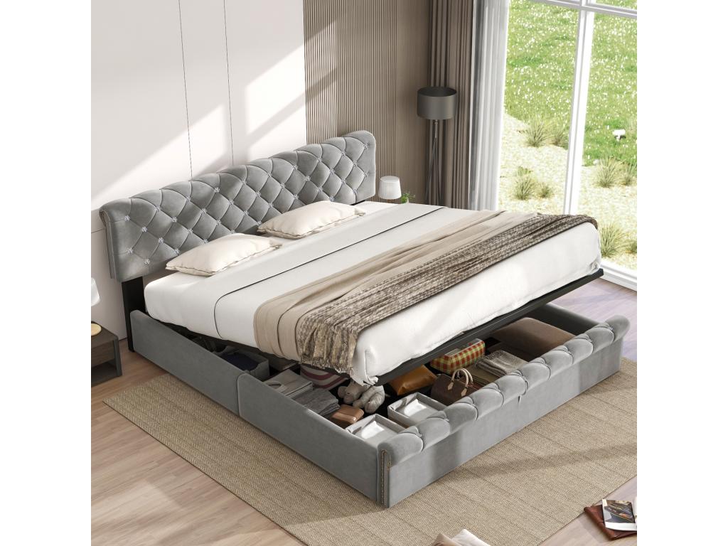 Letto singolo 180x200 imbottito con base da Artvivrestore in legno con testiera regolabile in altezza per adulti e ragazzi, velluto grigio fiocco di neve 47728QWJF