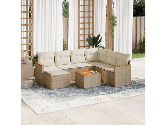 Set di mobili da giardino da 8 pezzi con cuscini, resina di vimini beige, 79001KEVZ