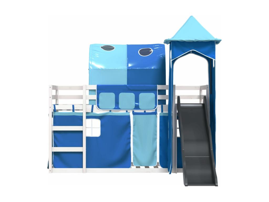 Letto a castello senza materasso con scivolo e tende 90x200 cm 84857LFZP