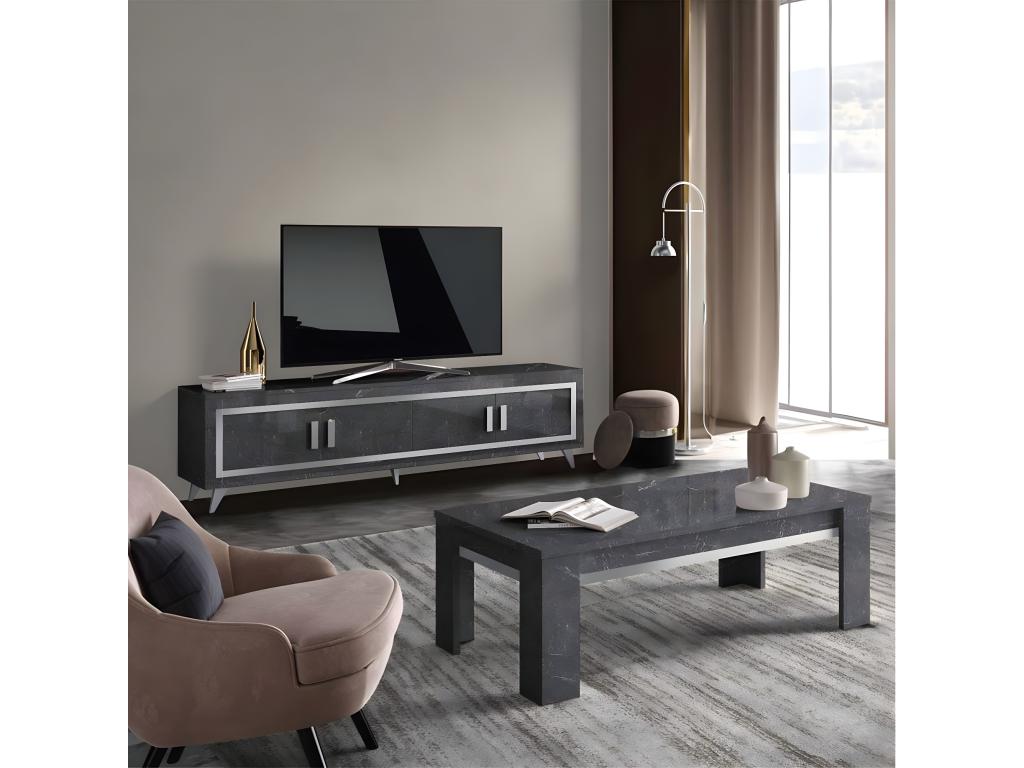 Artvivrestore - Mobile TV a 4 ante, effetto marmo antracite, finitura argento 83476SHPL