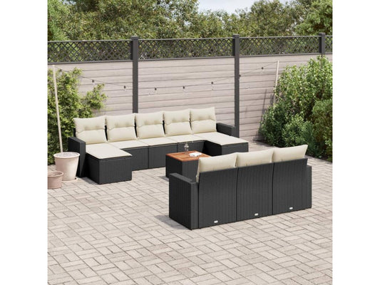 Set di mobili da giardino da 11 pezzi con cuscini, resina intrecciata nera, 48304SPWW