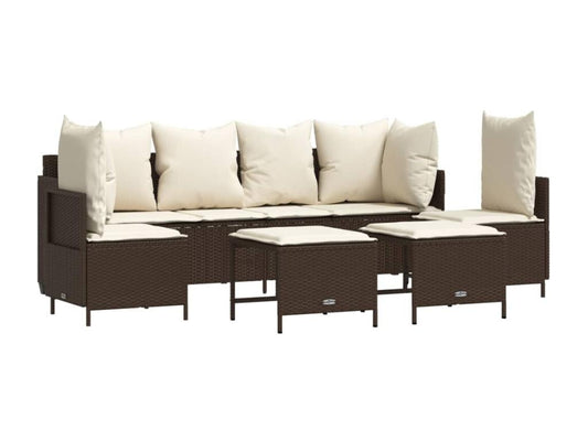 Set di mobili da giardino 5 pezzi con cuscini, resina intrecciata marrone, 95458SDSY