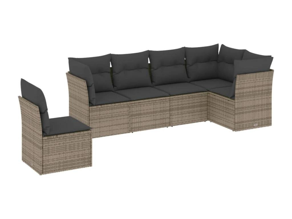 Set di mobili da giardino da 6 pezzi con cuscini in vimini di resina grigia 86657CEFN