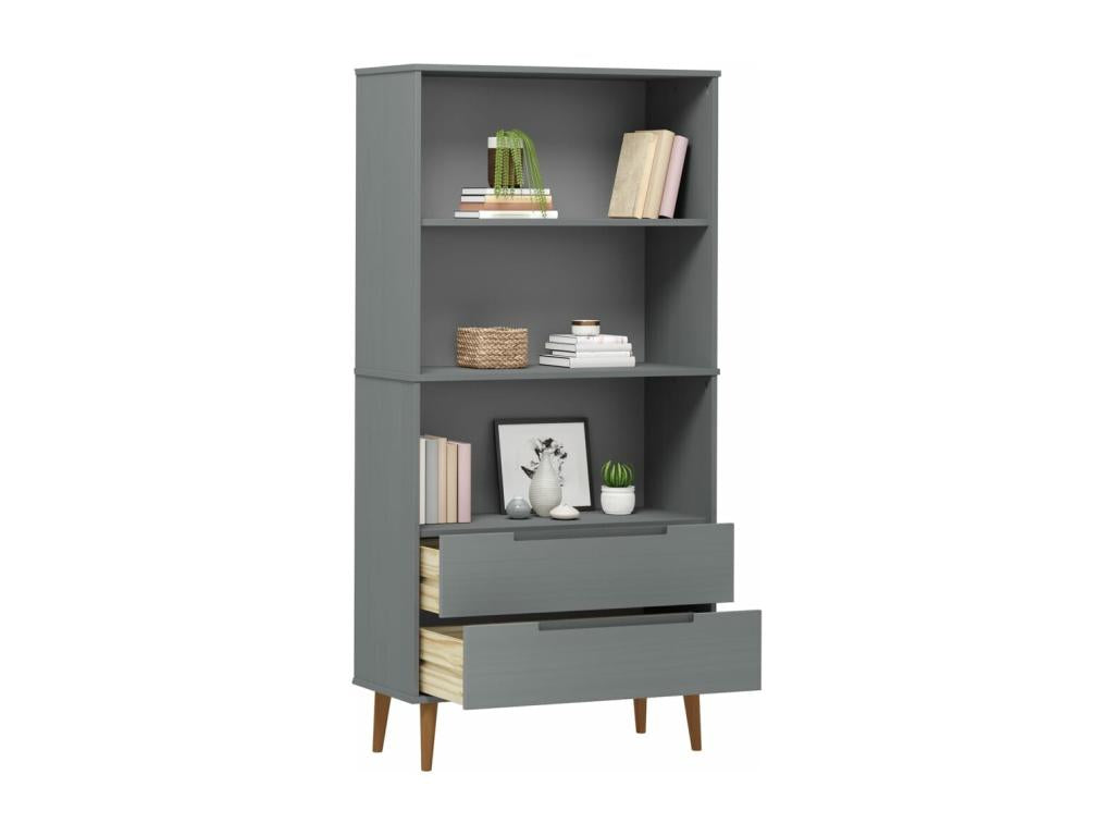 Libreria Calmetop grigia 85x35x170,5 cm in legno massello di pino 91283HCUS