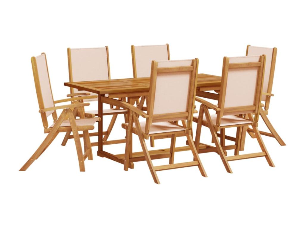 Set da pranzo da giardino Artvivrestore da 7 pezzi, in legno massello e textilene, 41600RYVT