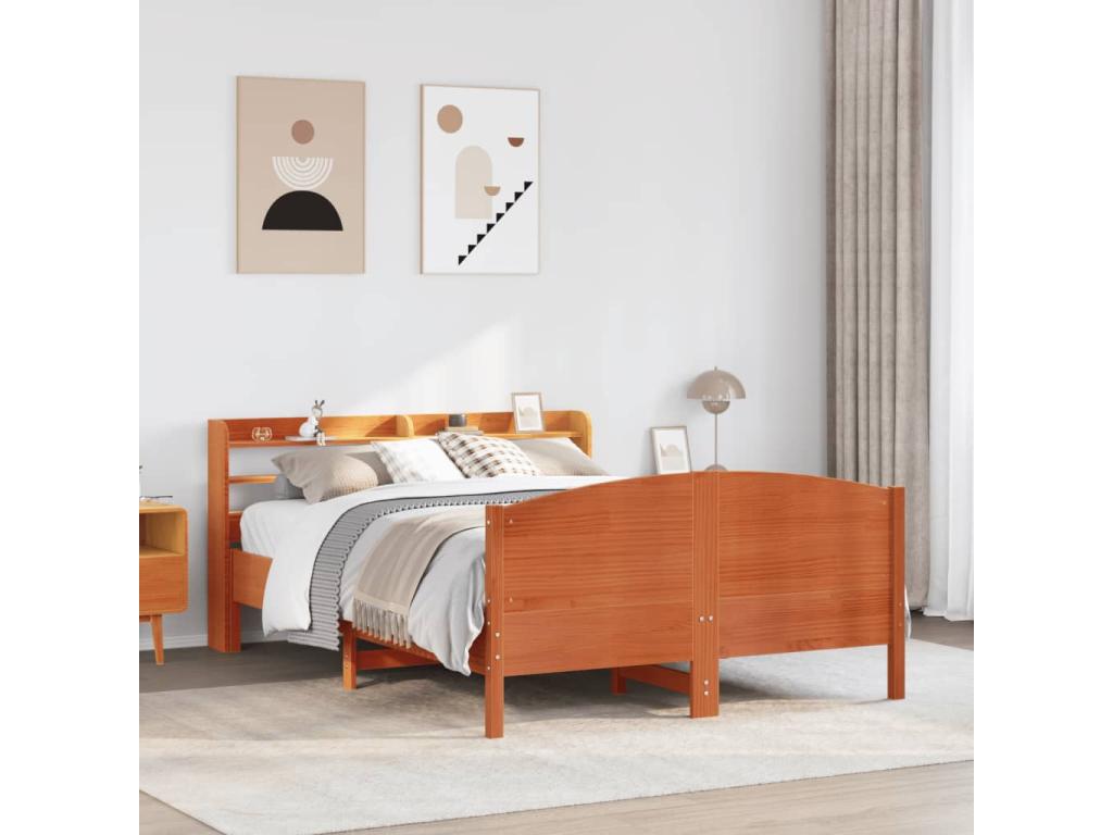 Struttura letto senza materasso, finitura cera marrone, 120x200cm, legno massello di pino, 94362KATL