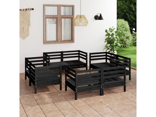 Set di mobili da giardino da 8 pezzi, nero, legno di pino massiccio, 93850EBRS