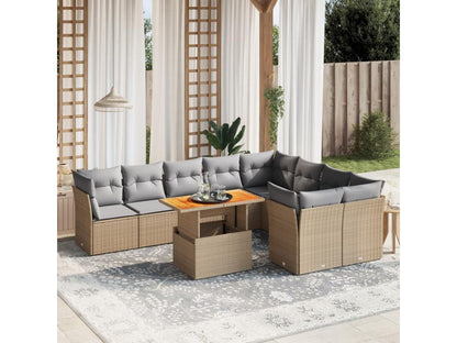 Set di mobili da giardino da 10 pezzi con cuscini, resina intrecciata beige, 37527PLEW