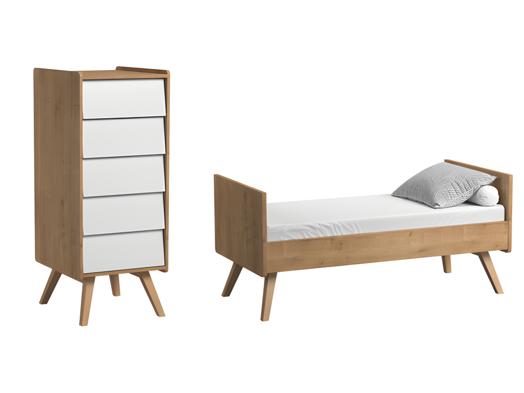 Lettino trasformabile e cassettiera vintage in legno bianco 03847RDJD