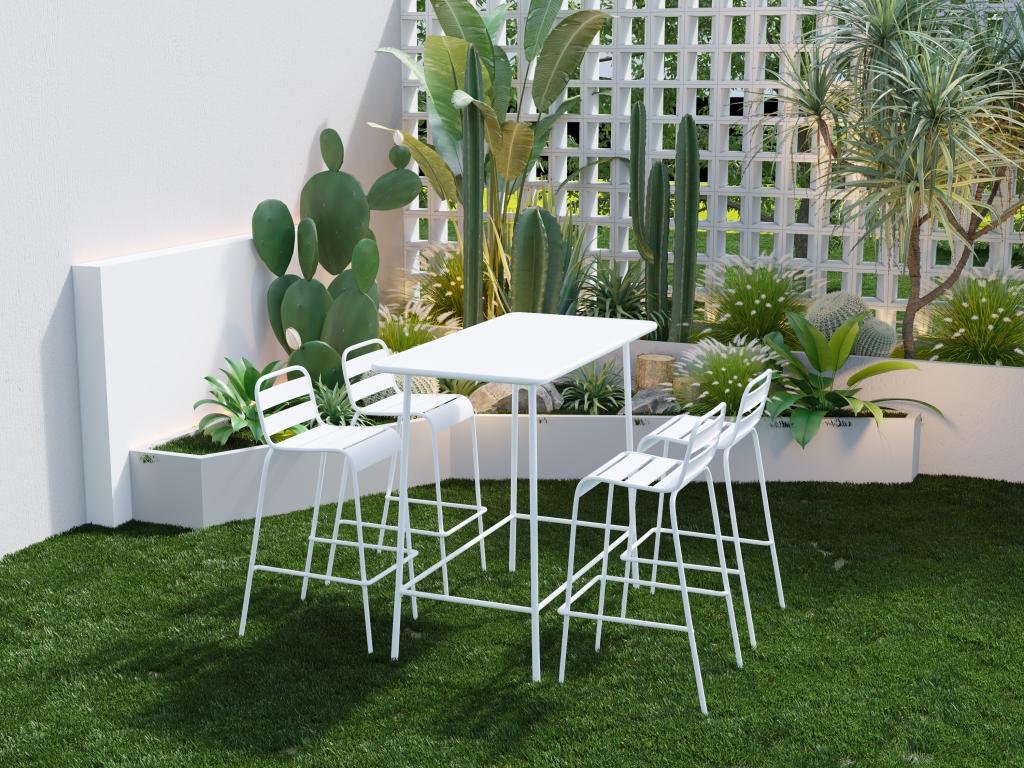 Tavolo alto da giardino, lungo 120 cm, in metallo - Bianco - Artvivrestore 22533BYLM