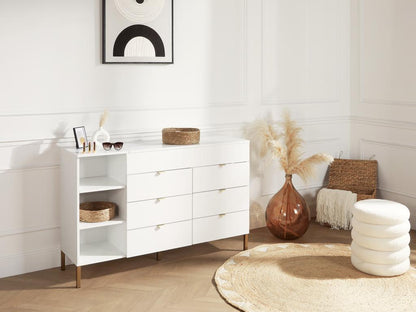 Cassettiera a 6 cassetti con 3 ripiani e 1 vano portaoggetti - Con specchio - Bianco e oro - Maisonpuretop 59369GXNN