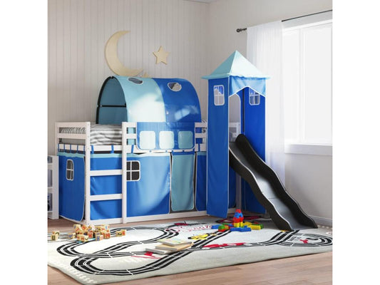 Letto a castello senza materasso con scivolo e tende 90x200 cm 84857LFZP