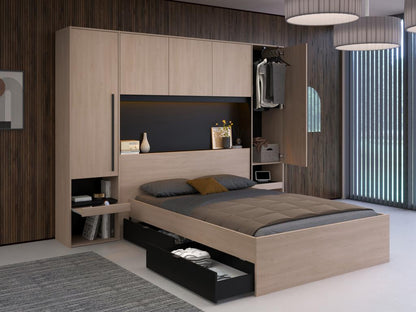 Letto a ponte con contenitore - Con LED - L265 cm - Naturale e nero - Artvivrestore 33822JZXK