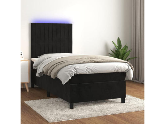 Rete letto imbottita con materasso e illuminazione a LED, nero, 90x190 cm, velluto, 97920TNXV