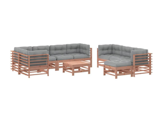 Set di mobili da giardino da 10 pezzi con cuscini, legno massello, Artvivrestore 38726THLC