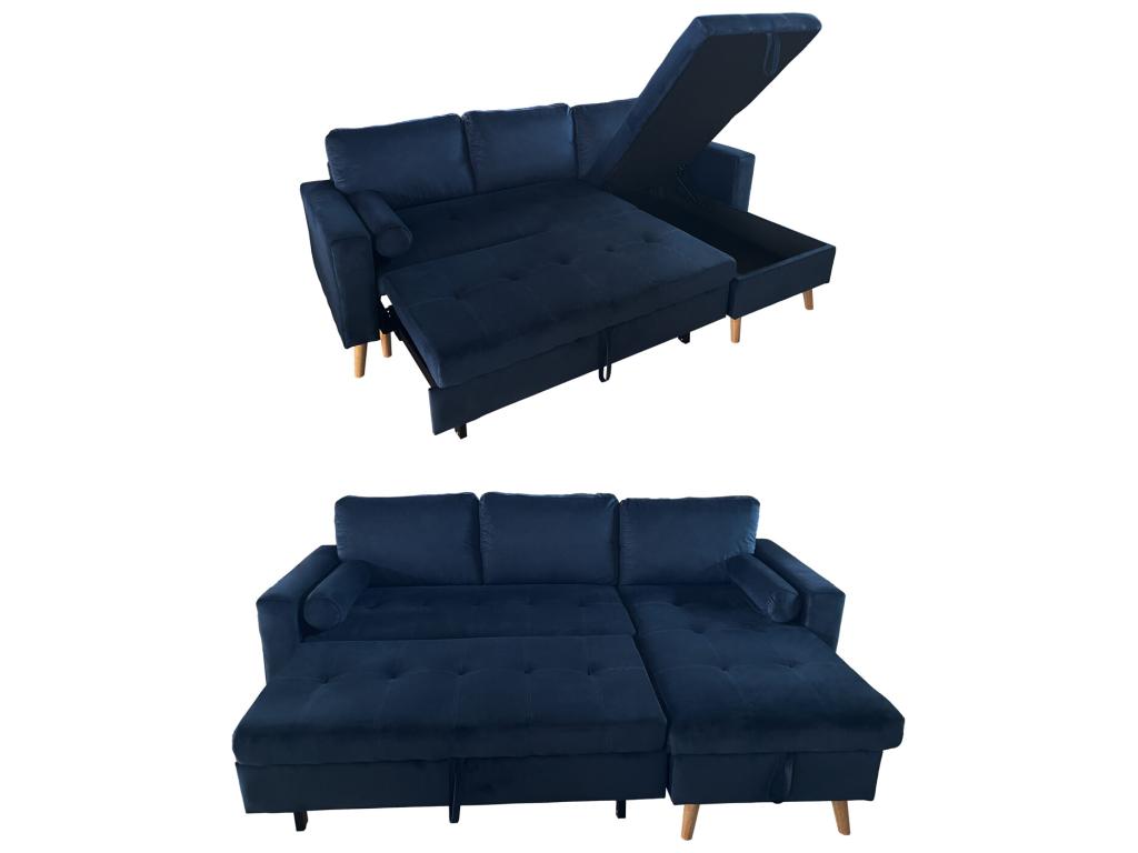 Divano angolare trasformabile a 3 posti Maisonpuretop in velluto blu - Maisonpuretop 65155OHKE