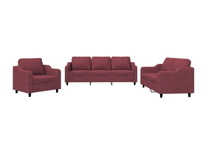 Set divano 3 pezzi con cuscini, tessuto rosso bordeaux, 63735AXMU