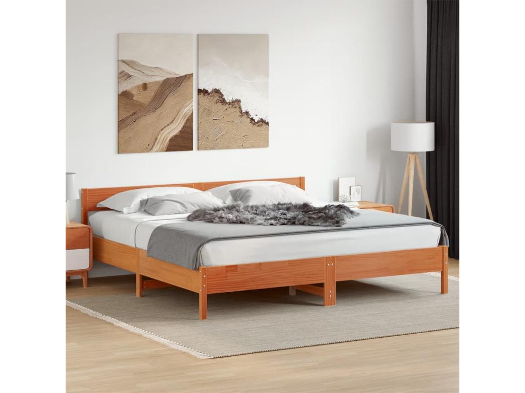 Struttura letto e testiera marrone 200x200 legno di pino 47122UHNP
