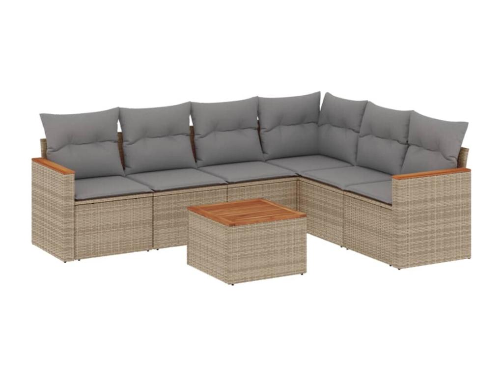 Set di mobili da giardino 7 pezzi con cuscini, resina intrecciata beige, 09449KITI
