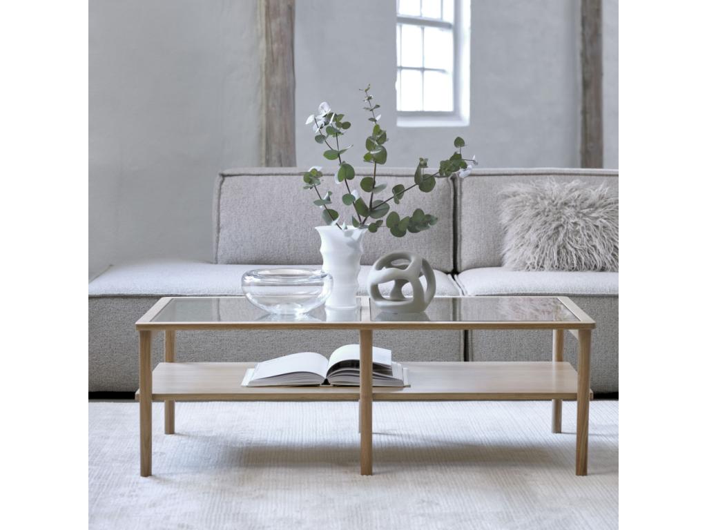 Artvivrestore - Tavolino in vetro temperato e legno 120x60cm - Legno chiaro 81706WDXF