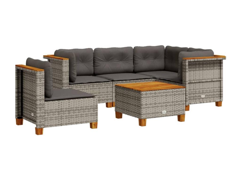 Set di mobili da giardino da 6 pezzi con cuscini in vimini di resina grigia 50735SLXP