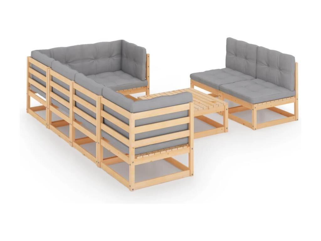 Set di mobili da giardino da 8 pezzi con cuscini, legno di pino massiccio, 05879VUTI